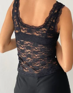Motel Rocks Lace Tops-Tahoa Lace Vest in Black