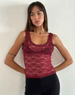 Motel Rocks Vest Tops | Lace Tops-Tahoa Top in Orchid Lace Burgundy OrchidLaceBurgundy