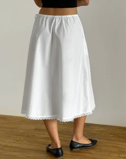 Motel Rocks A Line Skirts | Midi Skirts-Taka Midi Skirt in Poplin White