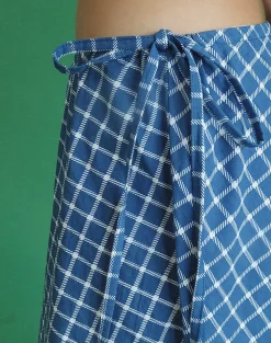 Motel Rocks Co-Ords | Printed Skirts-Takara Midi Skirt in Navy Tartan Poplin