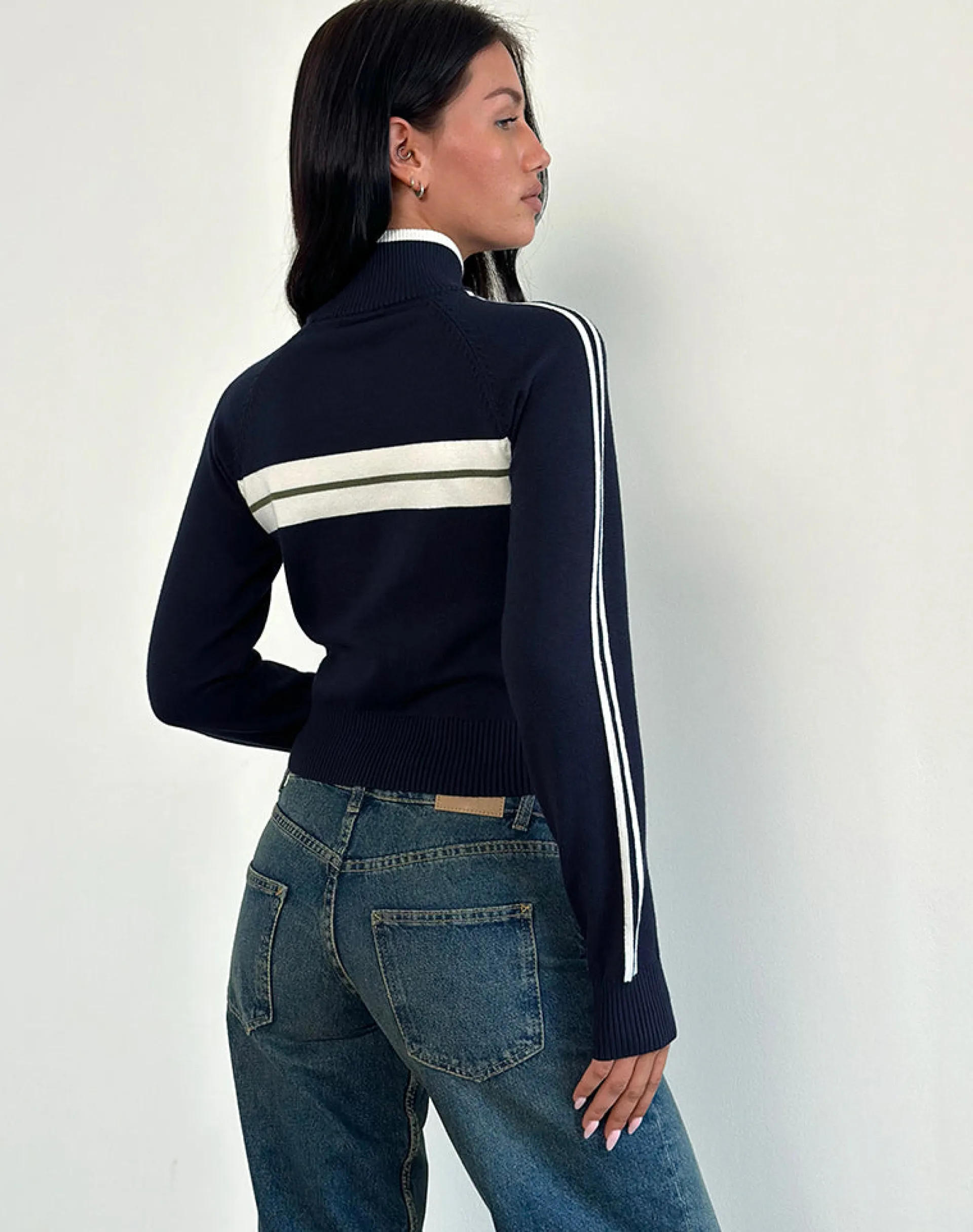 Motel Rocks Jackets-Takiya Zip Through Jacket in Deep Navy with 92 Design