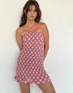 Motel Rocks Day Dresses | Bodycon Dresses-Takiyo Bandeau Mini Dress in Pink Tartan PinkTartan