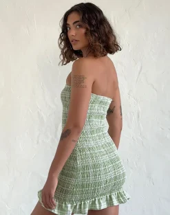 Motel Rocks Basics | Printed Dresses-Takiyo Mini Dress in Table Cloth Neo Mint TableClothNeoMint