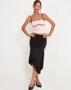 Motel Rocks Strappy Tops-Talasi Crop Top in Pale Pink with Black Binding