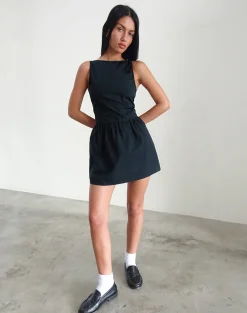Motel Rocks Little Black Dresses | Party Dresses-Taleshi Mini Dress in Black with Tap Shoe Off White Bows