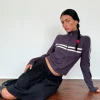 Motel Rocks Jackets-Talisa Sporty Zip Through Jacket In Charcoal with Light Grey Stripes CharcoalwithLightGreyStripes
