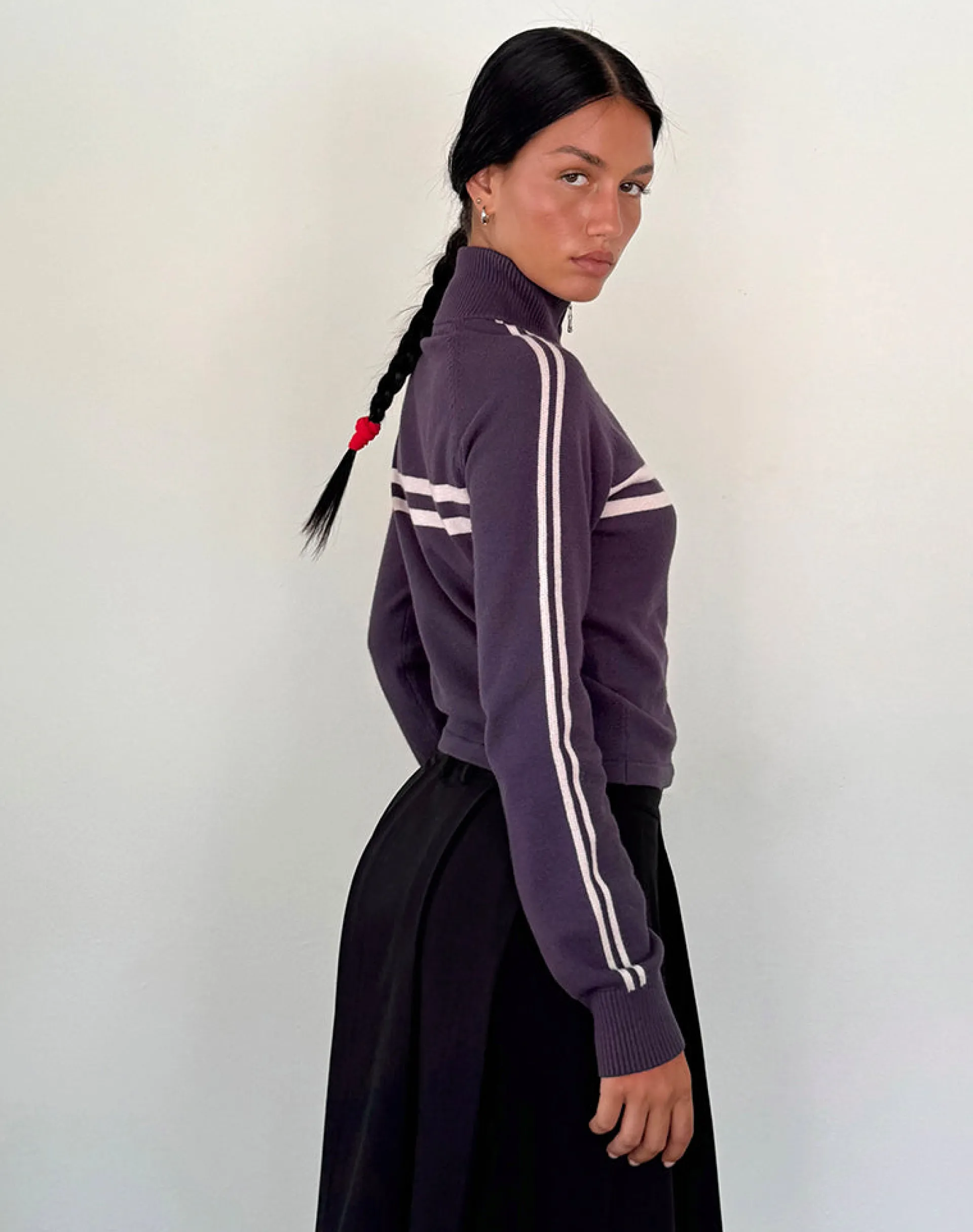 Motel Rocks Jackets-Talisa Sporty Zip Through Jacket In Charcoal with Light Grey Stripes CharcoalwithLightGreyStripes