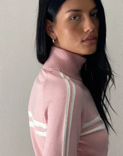Motel Rocks Jackets-Talisa Sporty Zip Through Jacket in Knit Pink KnitPink