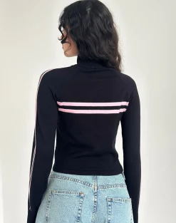 Motel Rocks Jackets-Talisa Zip Through Jacket in Black with Pink Stripe BlackwithPinkStripe
