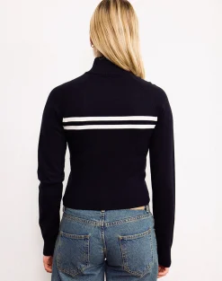 Motel Rocks Jackets-Talisa Zip Through Jacket in Black with White Stripe BlackwithWhiteStripe