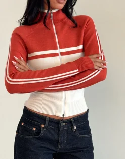 Motel Rocks Jackets-Talya Jacket in Panel Red with White PanelRedwithWhite