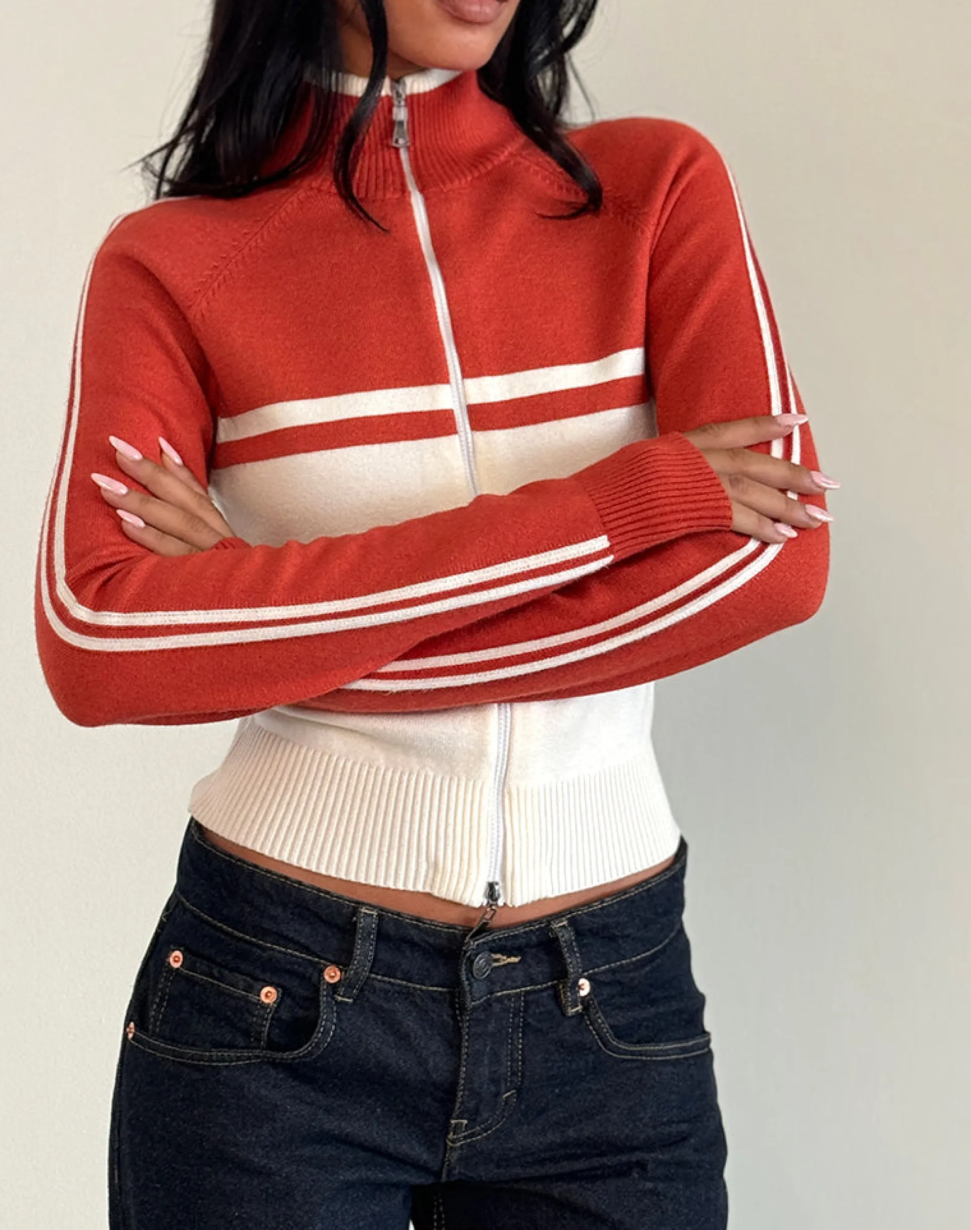 Motel Rocks Jackets-Talya Jacket in Panel Red with White PanelRedwithWhite