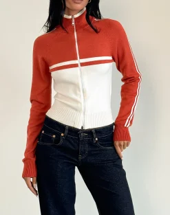 Motel Rocks Jackets-Talya Jacket in Panel Red with White PanelRedwithWhite