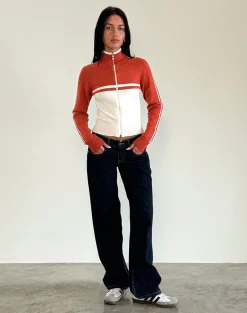 Motel Rocks Jackets-Talya Jacket in Panel Red with White PanelRedwithWhite