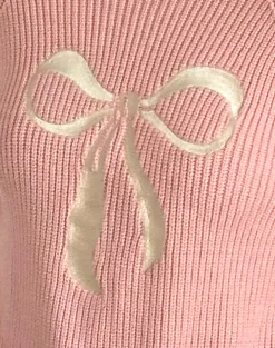 Motel Rocks Jumpers-Tami Jumper in Knit Pink with White Bow Embroidery