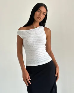 Motel Rocks Basic Tops | Going Out Tops-Tamia Asymmetric Top in Crinkle White CrinkleWhite