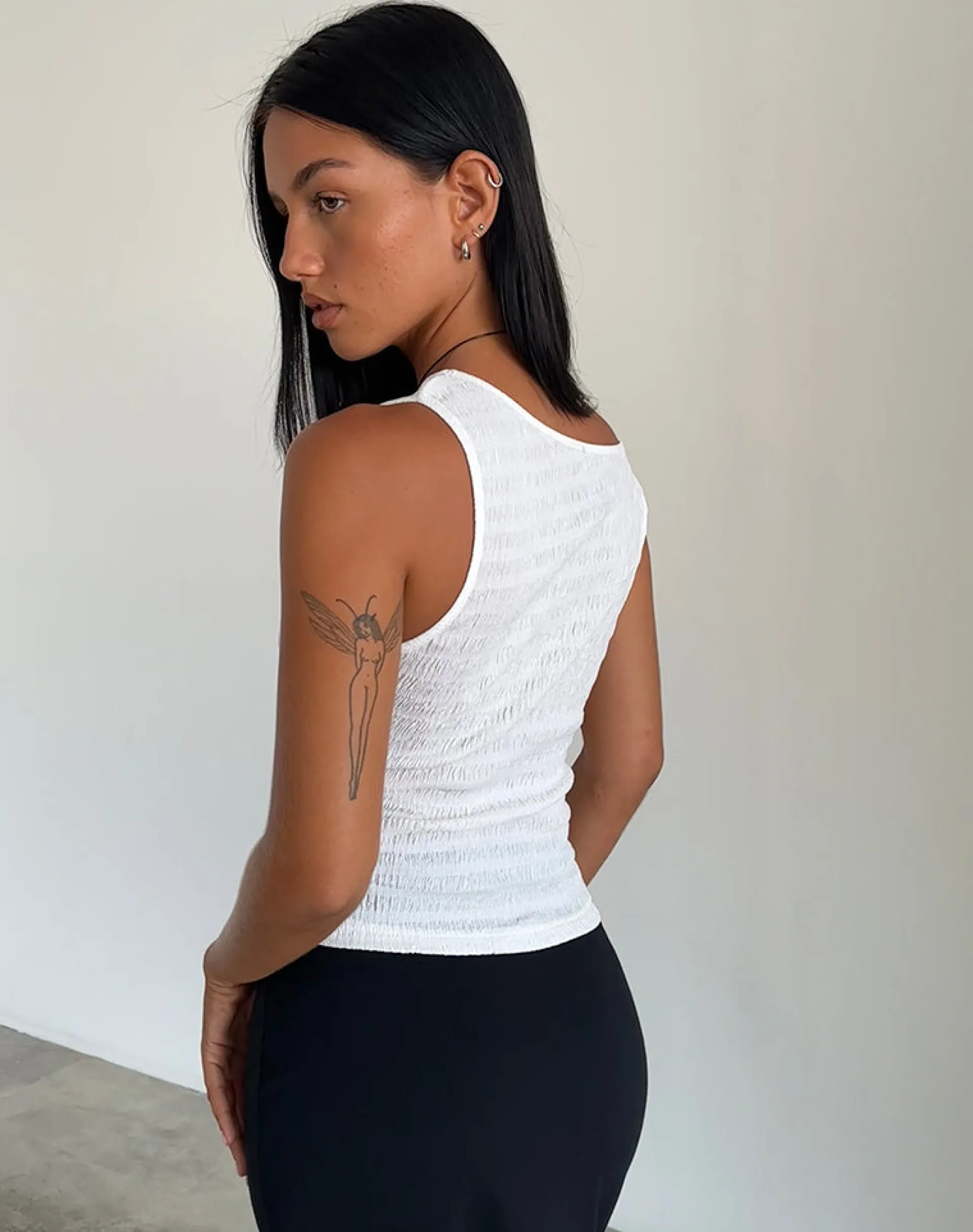 Motel Rocks Basic Tops | Going Out Tops-Tamia Asymmetric Top in Crinkle White CrinkleWhite