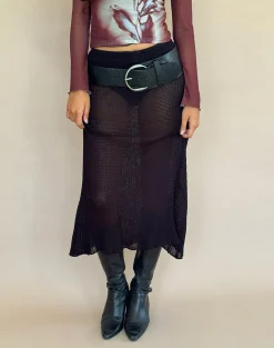 Motel Rocks Midi Skirts-Tanisha Midi Skirt in Rib Knit Black