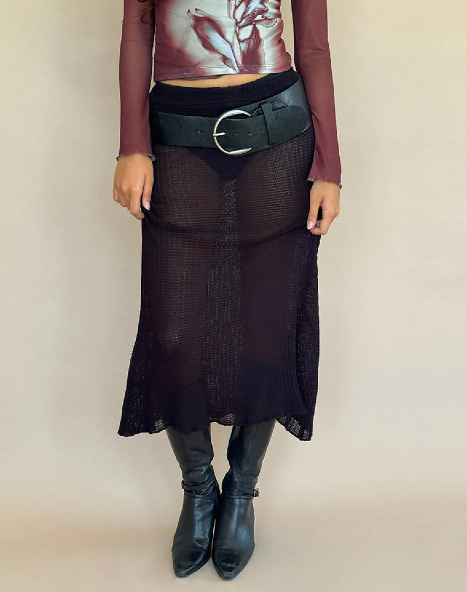 Motel Rocks Midi Skirts-Tanisha Midi Skirt in Rib Knit Black
