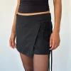 Motel Rocks Basics | A Line Skirts-Tanix Wrap Skirt in Tailoring Black