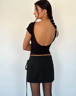 Motel Rocks Basics | A Line Skirts-Tanix Wrap Skirt in Tailoring Black