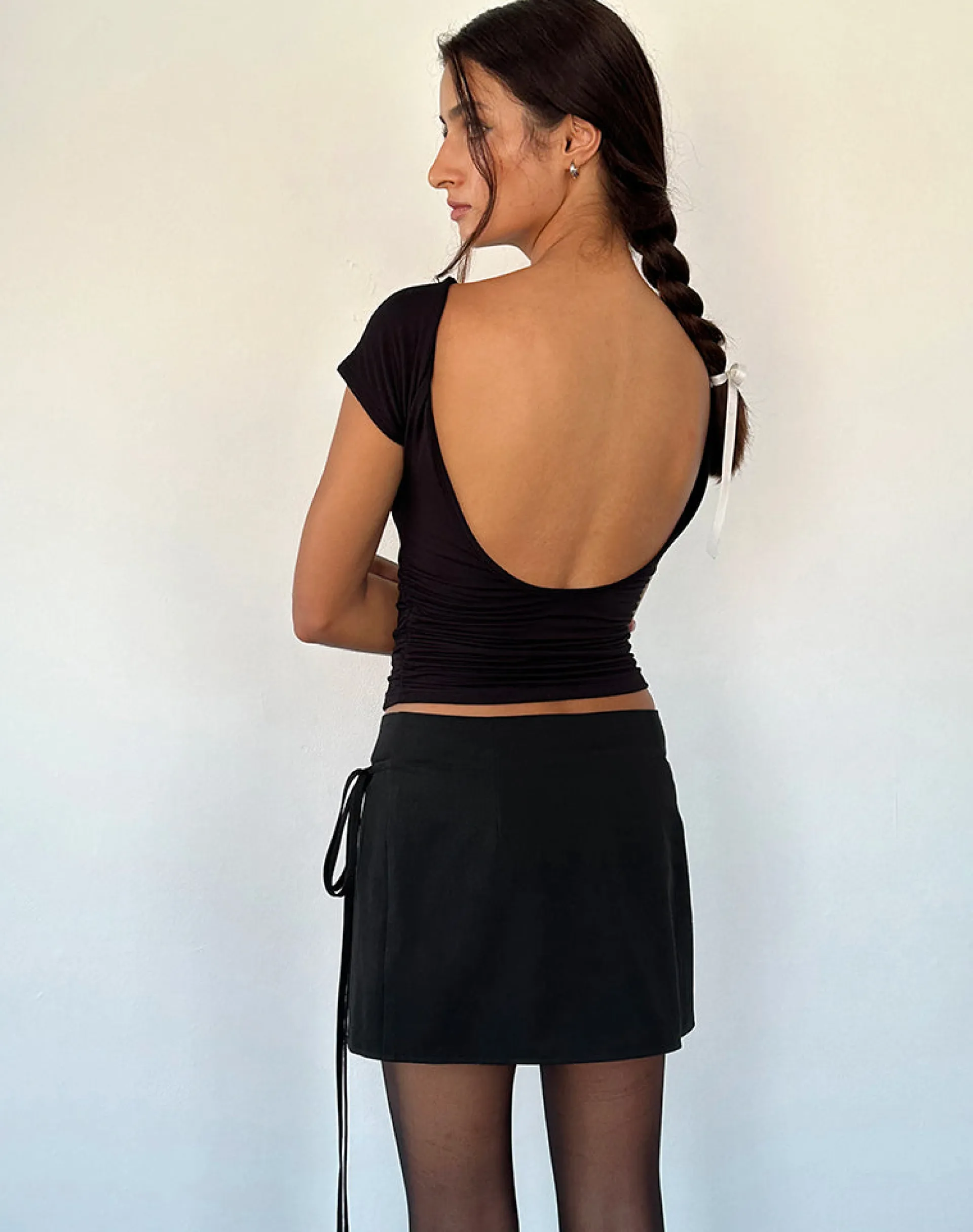 Motel Rocks Basics | A Line Skirts-Tanix Wrap Skirt in Tailoring Black