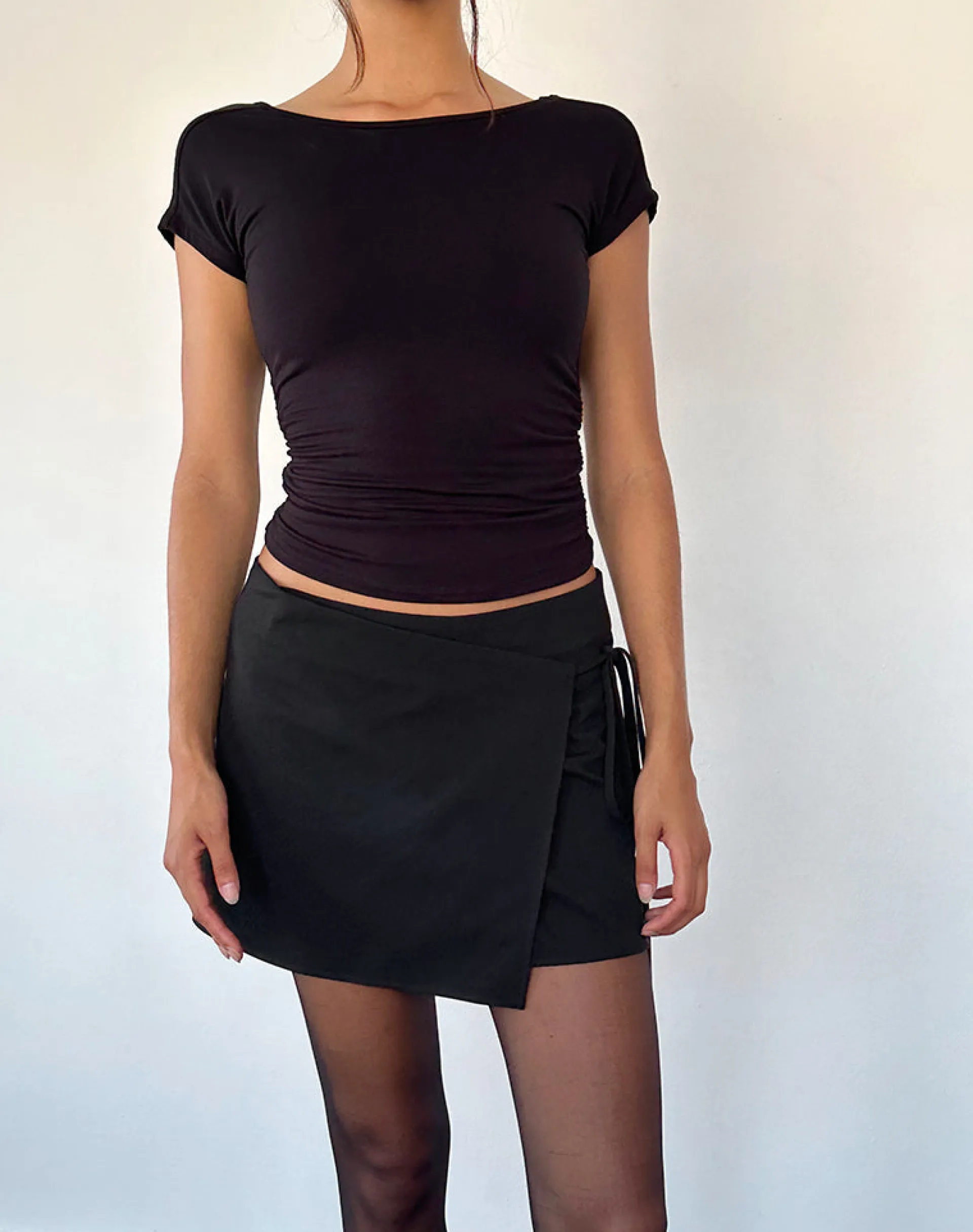 Motel Rocks Basics | A Line Skirts-Tanix Wrap Skirt in Tailoring Black