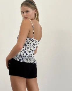 Motel Rocks Printed Tops | Strappy Tops-Tarkam Top in Grunge Floral Flock Cream