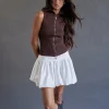 Motel Rocks Vest Tops-Tarni Highneck Fold Over Tank Top in Brown