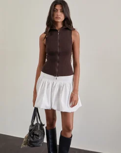 Motel Rocks Vest Tops-Tarni Highneck Fold Over Tank Top in Brown