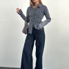 Motel Rocks Shirts And Blouses | Printed Tops-Tarsi Fitted Shirt in Mono Stripe Navy
