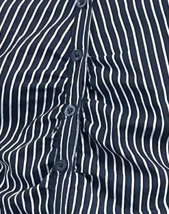 Motel Rocks Shirts And Blouses | Printed Tops-Tarsi Fitted Shirt in Mono Stripe Navy