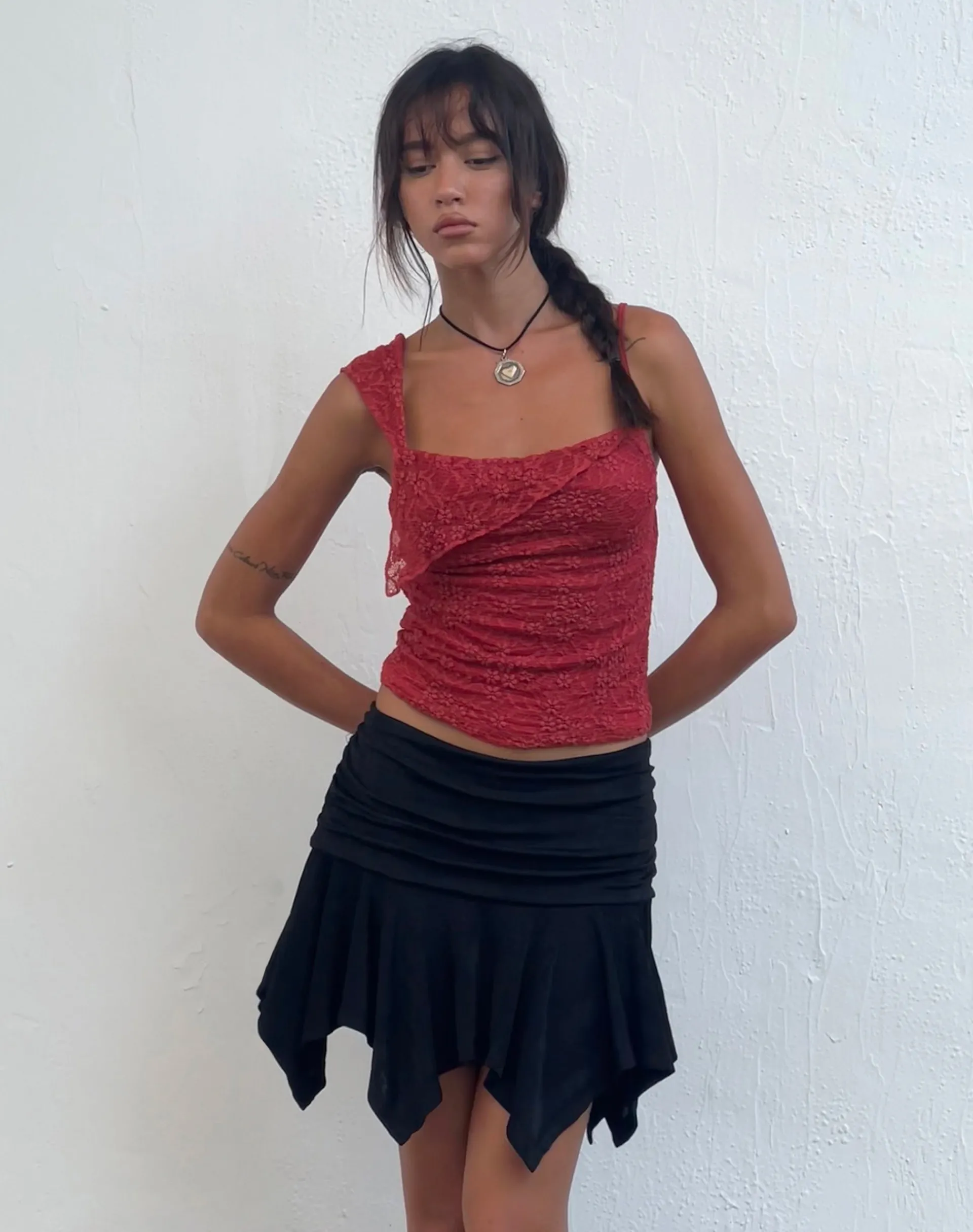Motel Rocks Mini Skirts-Tasdi Low Waist Slinky Mini Skirt in Black