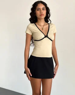Motel Rocks Basics | Basic Tops-Tasina Top in Coconut Milk with Black Binding CoconutMilkwithBlackBinding