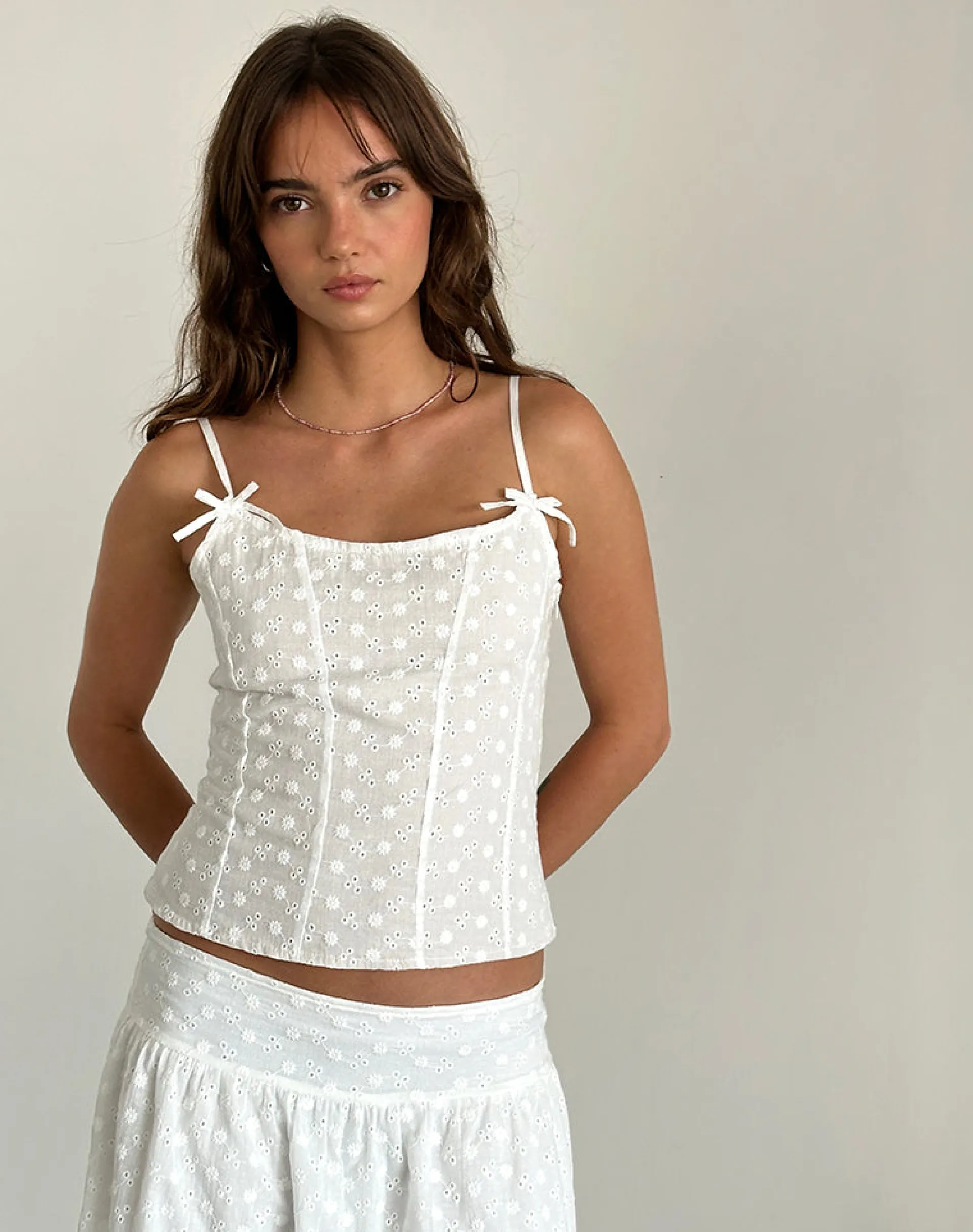 Motel Rocks Co-Ords | Party Dresses-Tasma Corset Top in Woven Broderie White
