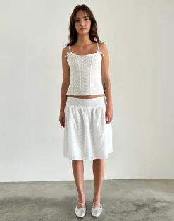 Motel Rocks Co-Ords | Party Dresses-Tasma Corset Top in Woven Broderie White