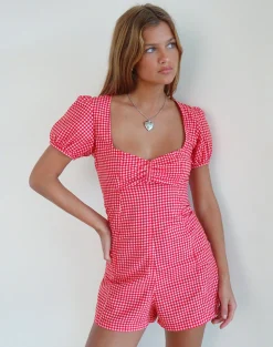 Motel Rocks Jumpsuits & Rompers-Tasy Playsuit in Red Gingham