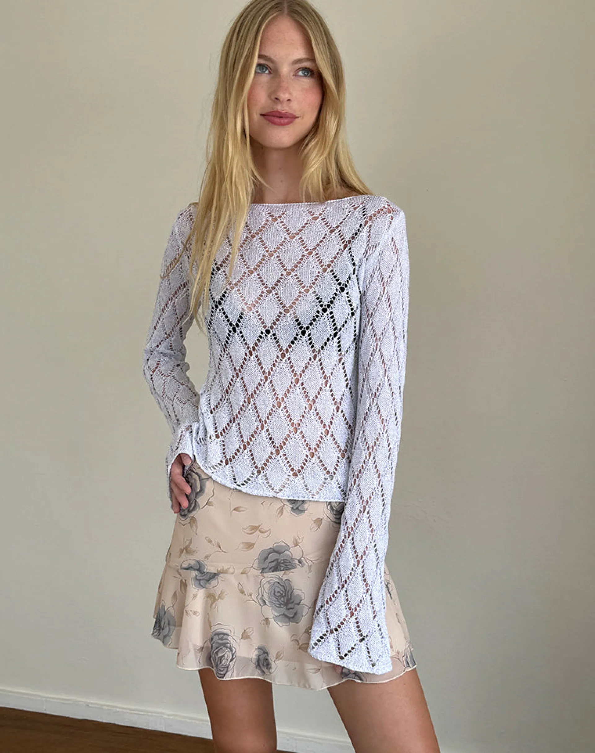 Motel Rocks Jumpers | Long Sleeve Tops-Tate Jumper in Metallic Knit Silver