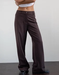 Motel Rocks Tailoring | Low Rise Pants-Tatina Smart Trouser in Brown Pinstripe Tailoring