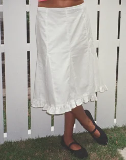 Motel Rocks Midi Skirts-Tausi Pleated Midi Skirt in Off White Linen