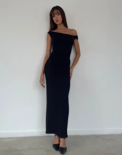 Motel Rocks Basics | Maxi Dresses-Tehyun Maxi Dress in Rib Black RibBlack