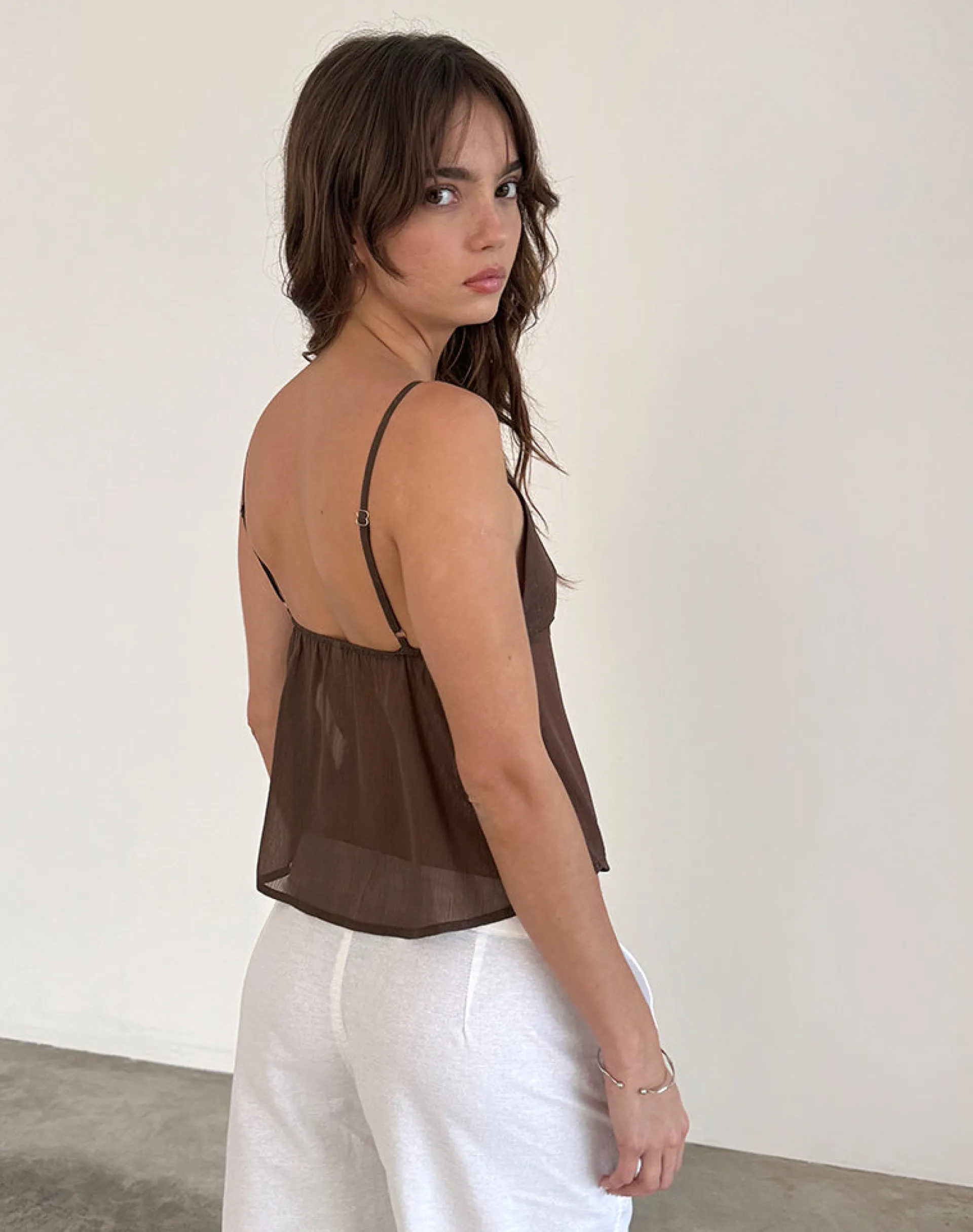 Motel Rocks Strappy Tops-Tezza Cami Top in Brown Glitter Chiffon BrownGlitterChiffon