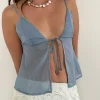 Motel Rocks Going Out Tops-Tezza Cami Top in Light Blue Glitter LightBlueGlitter
