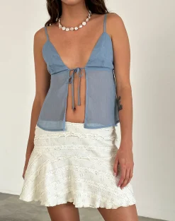 Motel Rocks Going Out Tops-Tezza Cami Top in Light Blue Glitter LightBlueGlitter