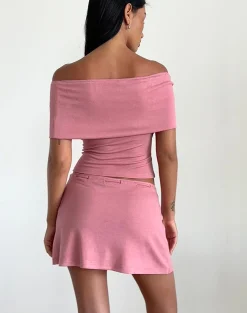Motel Rocks Co-Ords-Thalassa Off the Shoulder Top in Dusky Pink Sheer Knit