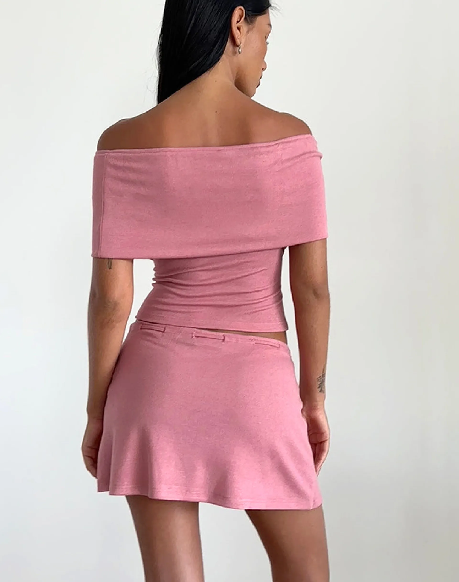 Motel Rocks Co-Ords-Thalassa Off the Shoulder Top in Dusky Pink Sheer Knit