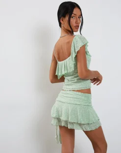 Motel Rocks Mini Skirts-Theri Skirt in Shadow Floral Sage ShadowFloralSage