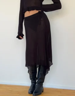 Motel Rocks A Line Skirts-Tierra Fine Knit Midi Skirt in Black