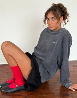 Motel Rocks Hoodies & Sweatshirts | Co-Ords-Tillie Jumper in Black Wash with Off White 'MOTEL' Embroidery BlackWashwithOffWhite'MOTEL'Embroidery