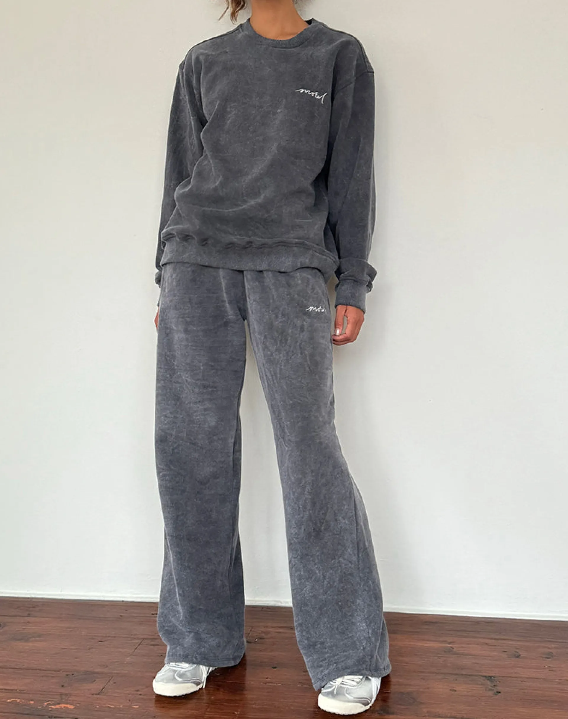 Motel Rocks Hoodies & Sweatshirts | Co-Ords-Tillie Jumper in Black Wash with Off White 'MOTEL' Embroidery BlackWashwithOffWhite'MOTEL'Embroidery